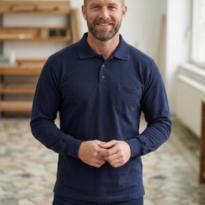 30/1 Süprem Polo yaka Uzun Kollu Basic T-Shirt Lacivert