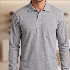 30/1 Süprem Polo Yaka Uzun Kollu T-Shirt Erkek Gri Melanj