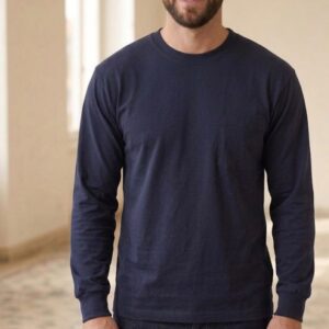 30/1 süprem Bisiklet yaka Uzun Kollu Basic T-Shirt Lacivert