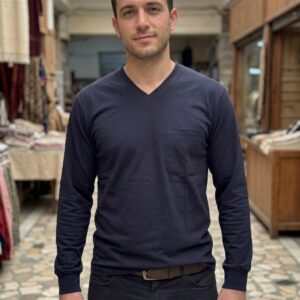 30/1 Süprem V yaka Uzun Kollu Basic T-Shirt Lacivert