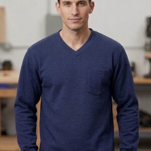 V Yaka Sweatshirt iki İplik Şardonlu Lacivert