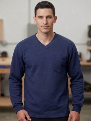 V Yaka Sweatshirt iki İplik Şardonlu Lacivert