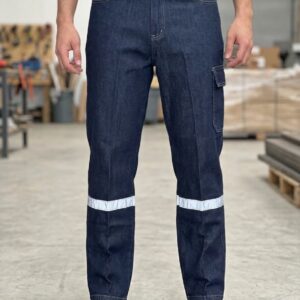 Likralı Yıkanmış Kot Pantolon Fosforlu Torba Cepli