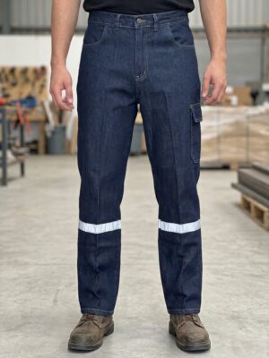 Likralı Yıkanmış Kot Pantolon Fosforlu Torba Cepli