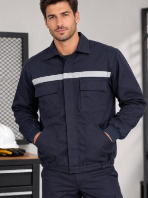 7×7 Gabardin Fosforlu İş Montu Kapitoneli Lacivert