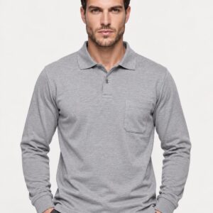 Polo Yaka Sweatshirt iki İplik Şardonlu Gri Melanj