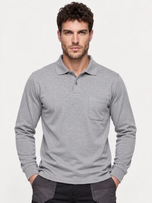 Polo Yaka Sweatshirt iki İplik Şardonlu Gri Melanj