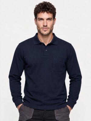 Polo Yaka Sweatshirt iki İplik Şardonlu Lacivert